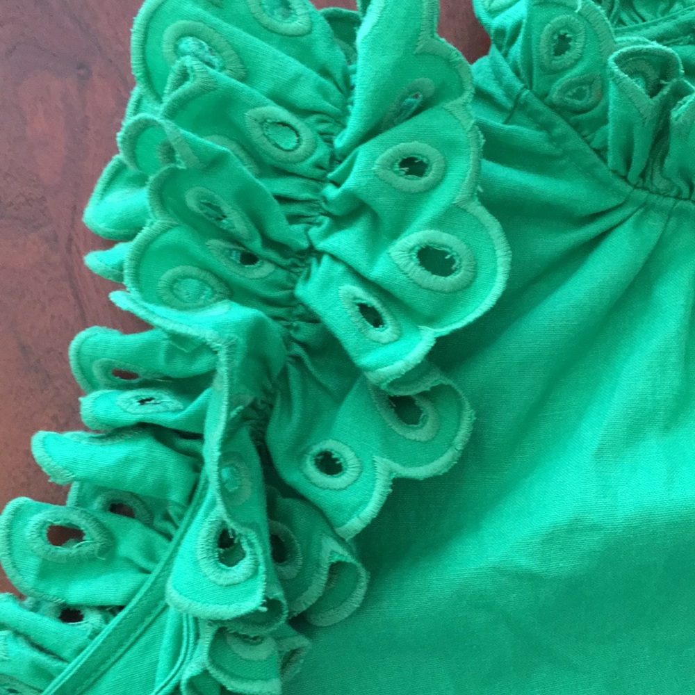 NWOT Anthropologie Kelly green embroidered broderie cotton linen ruffle top M - Picture 6 of 11